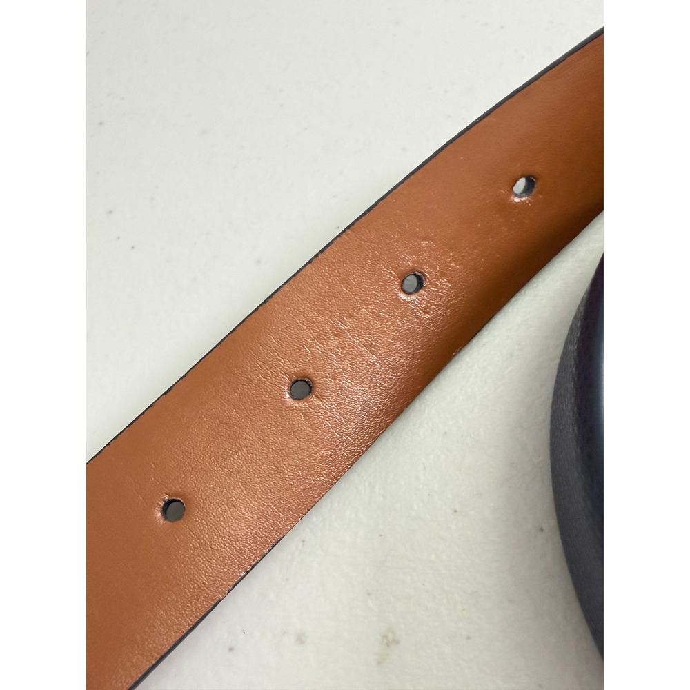 Ralph Lauren Minimalist Navy Blue Pebbled Leather Gold Oval Buckle Belt XL - Picture 4 of 7